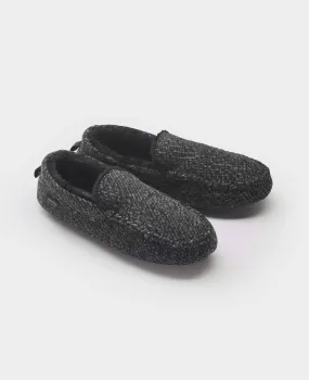 Black Faux Fur Lined Moccasin Slippers