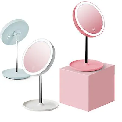 17.5*30cm pink LED vanity mirror bedside table with lamp vanity mirror bathroom desktop multi-function vanity mirror touch luminous AZ16887