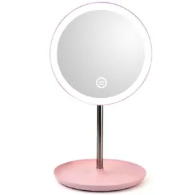 17.5*30cm pink LED vanity mirror bedside table with lamp vanity mirror bathroom desktop multi-function vanity mirror touch luminous AZ16887