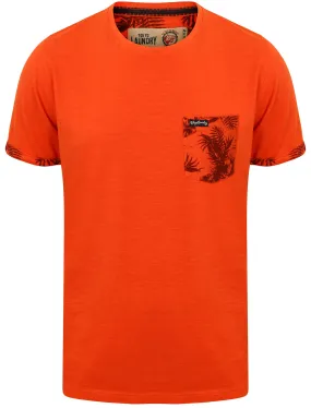 Akamu Printed Roll Sleeve T-Shirt with Pocket in Paprika - Tokyo Laundry