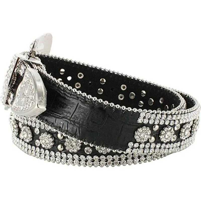 Angel Ranch Ladies Black Gator Print Studded Glitz Leather Belt DA1070