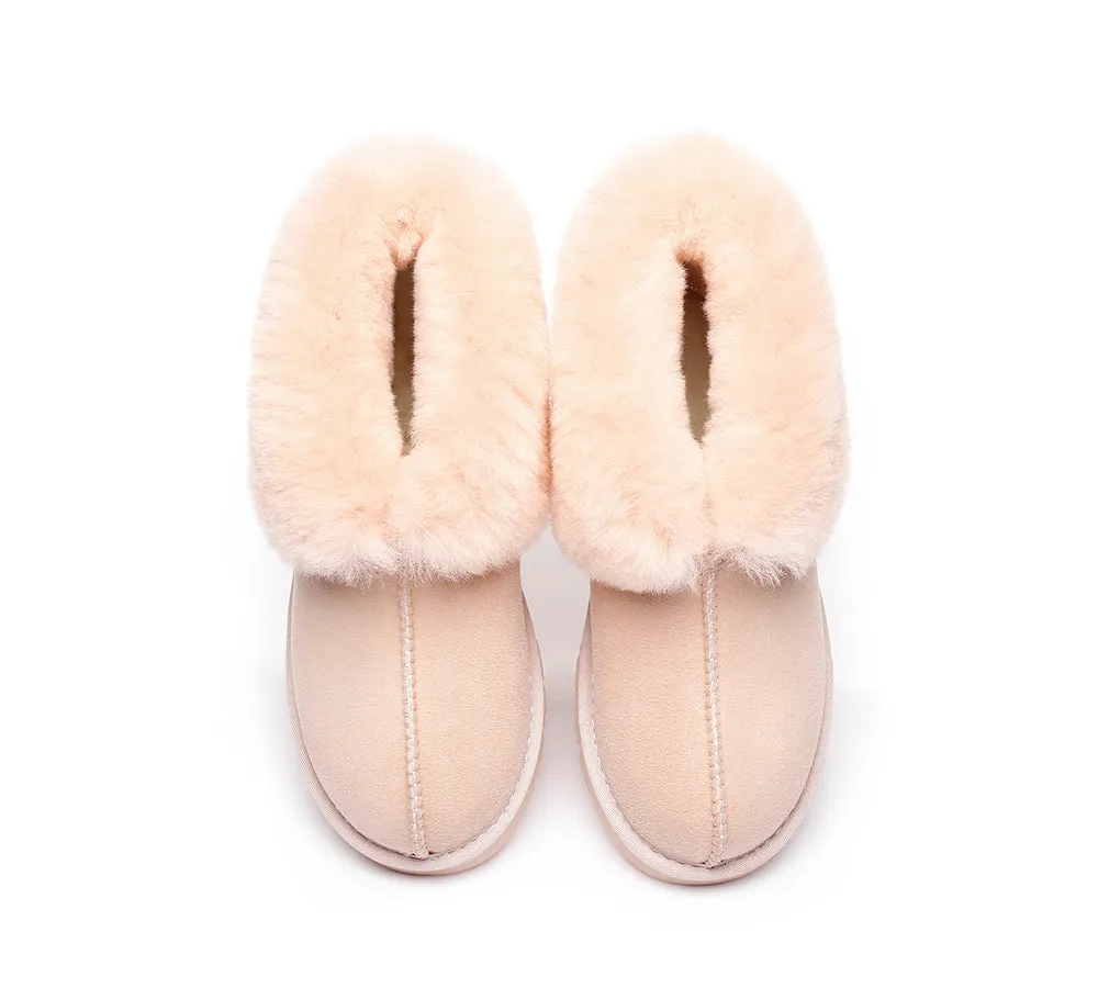 AUSTRALIAN SHEPHERD® UGG Double Face Sheepskin Wool Collar Ankle Slippers Mallow