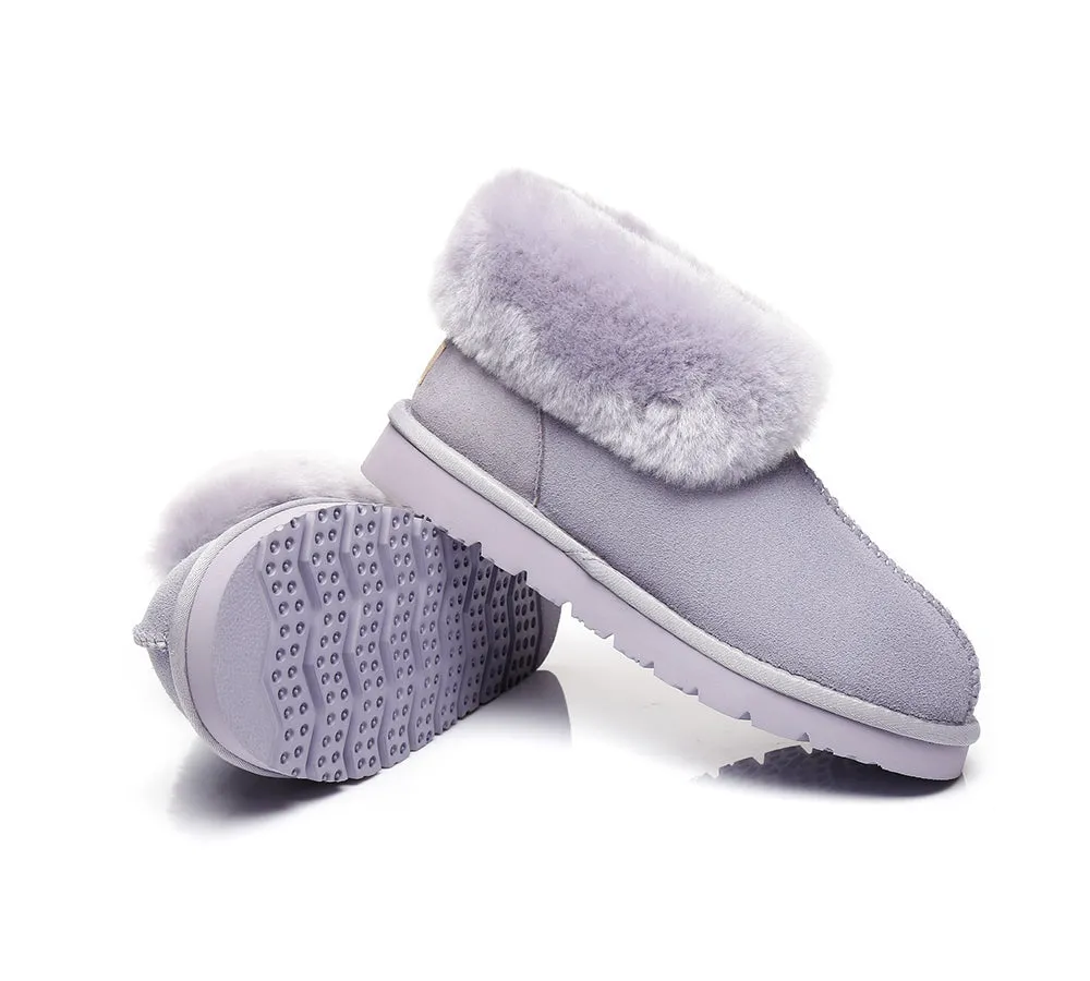 AUSTRALIAN SHEPHERD® UGG Double Face Sheepskin Wool Collar Ankle Slippers Mallow