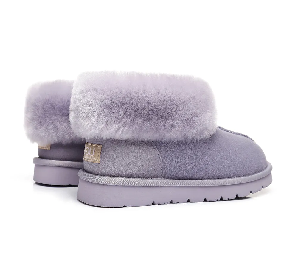 AUSTRALIAN SHEPHERD® UGG Double Face Sheepskin Wool Collar Ankle Slippers Mallow