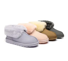 AUSTRALIAN SHEPHERD® UGG Double Face Sheepskin Wool Collar Ankle Slippers Mallow