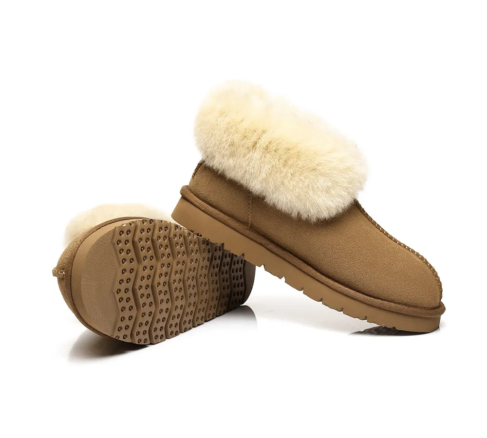 AUSTRALIAN SHEPHERD® UGG Double Face Sheepskin Wool Collar Ankle Slippers Mallow