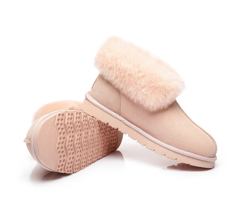 AUSTRALIAN SHEPHERD® UGG Double Face Sheepskin Wool Collar Ankle Slippers Mallow