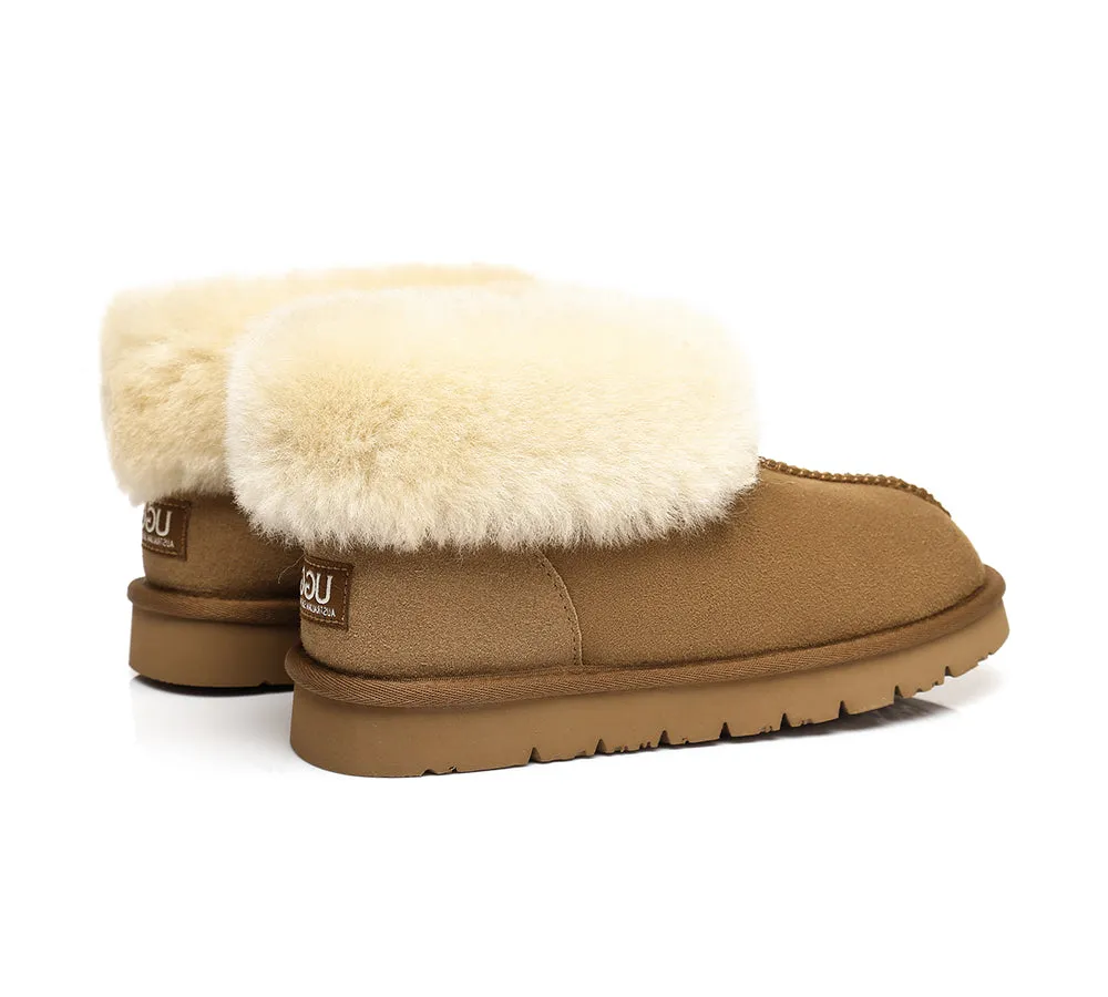 AUSTRALIAN SHEPHERD® UGG Double Face Sheepskin Wool Collar Ankle Slippers Mallow