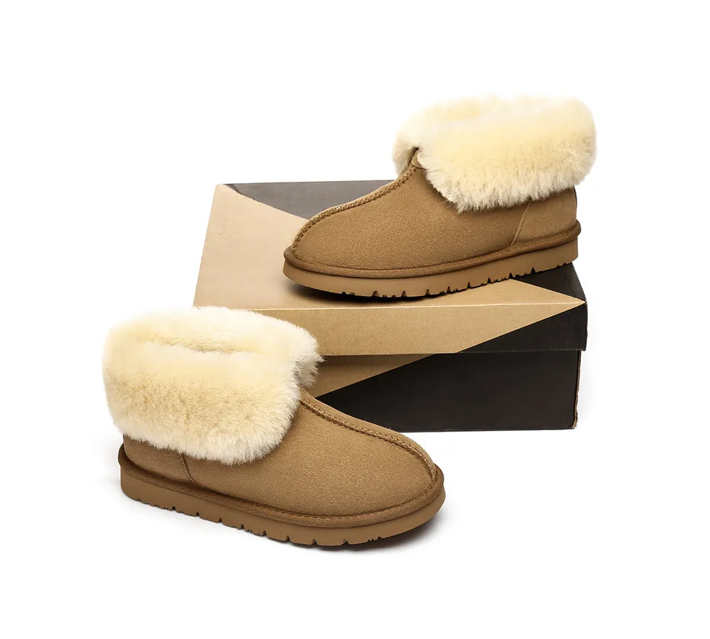 AUSTRALIAN SHEPHERD® UGG Double Face Sheepskin Wool Collar Ankle Slippers Mallow