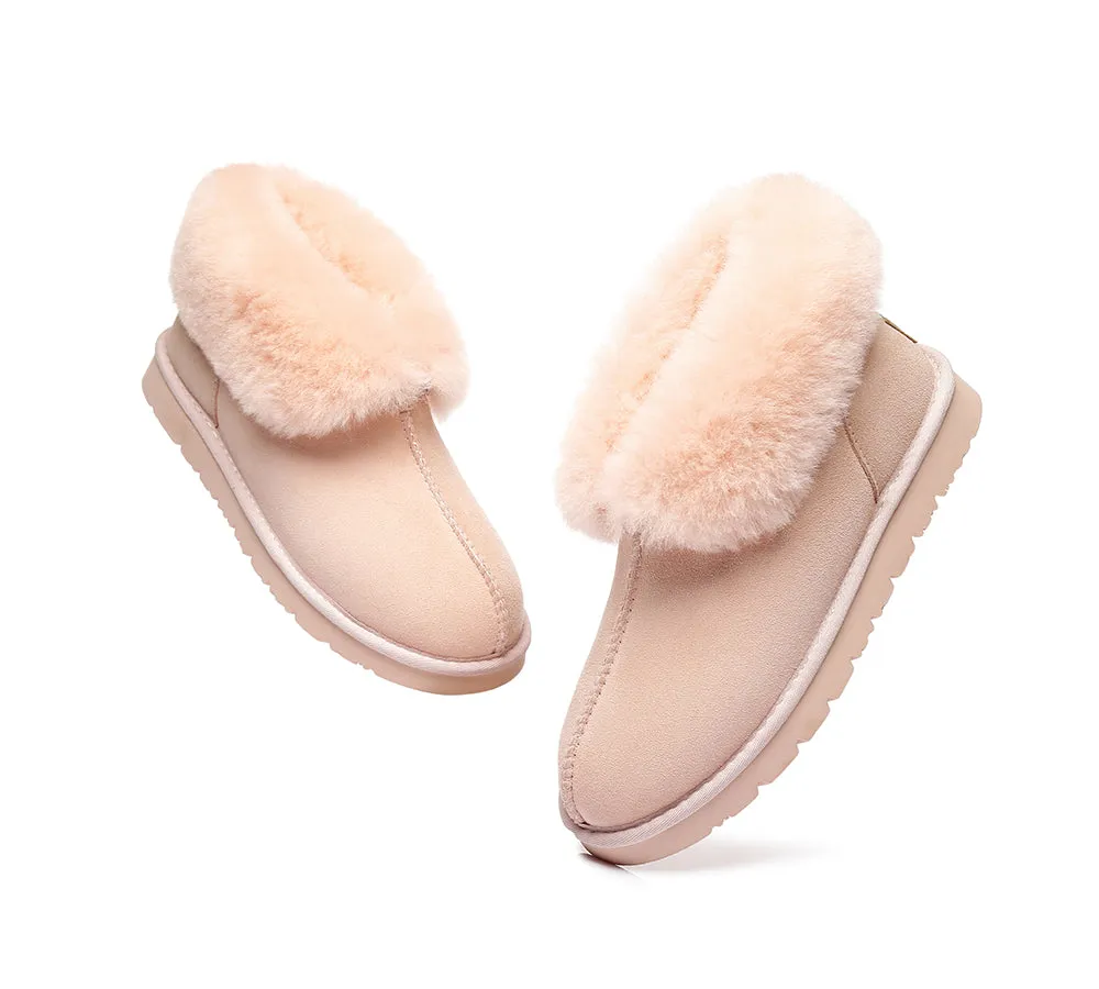 AUSTRALIAN SHEPHERD® UGG Double Face Sheepskin Wool Collar Ankle Slippers Mallow