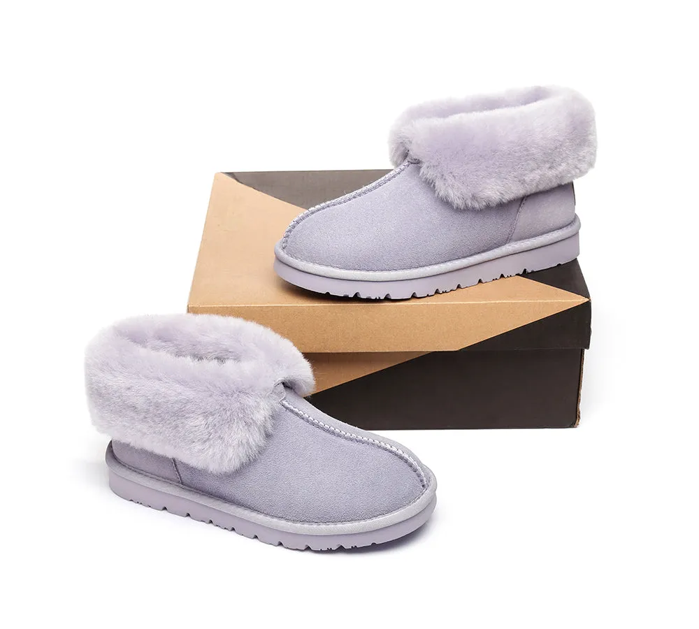 AUSTRALIAN SHEPHERD® UGG Double Face Sheepskin Wool Collar Ankle Slippers Mallow