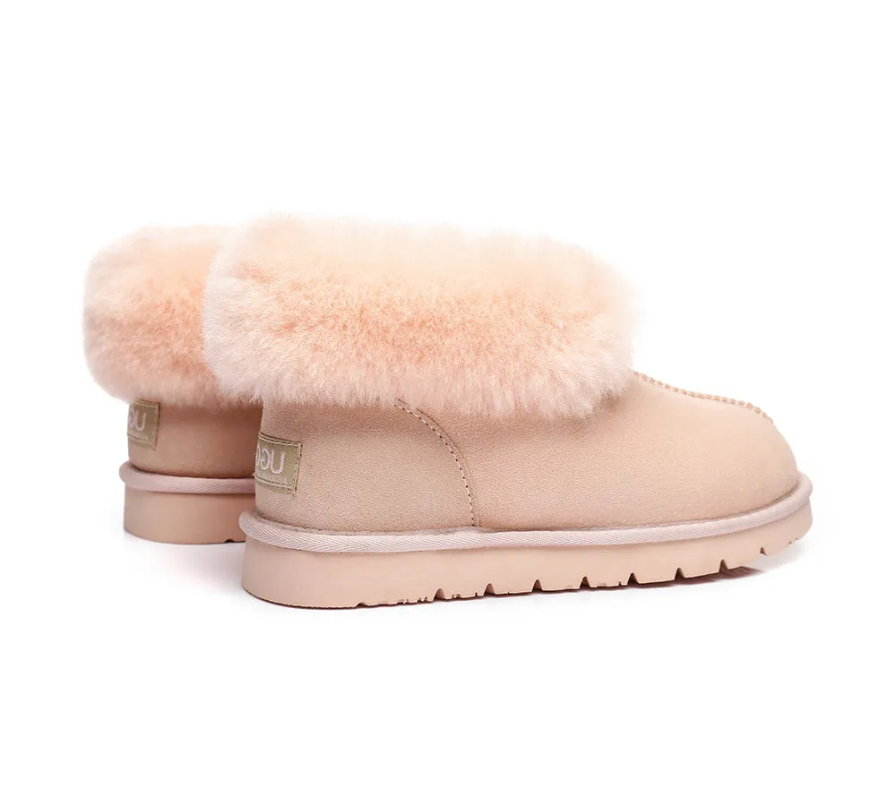 AUSTRALIAN SHEPHERD® UGG Double Face Sheepskin Wool Collar Ankle Slippers Mallow