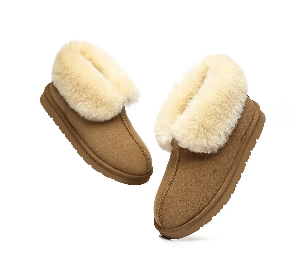 AUSTRALIAN SHEPHERD® UGG Double Face Sheepskin Wool Collar Ankle Slippers Mallow