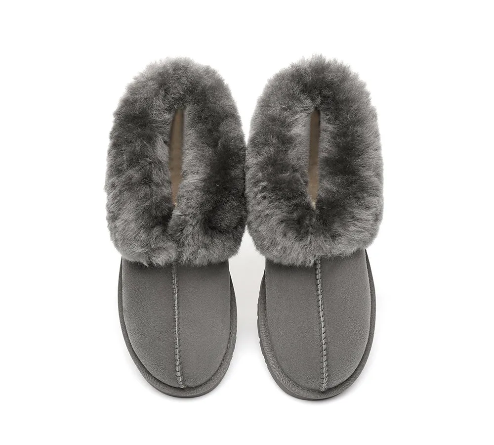 AUSTRALIAN SHEPHERD® UGG Double Face Sheepskin Wool Collar Ankle Slippers Mallow