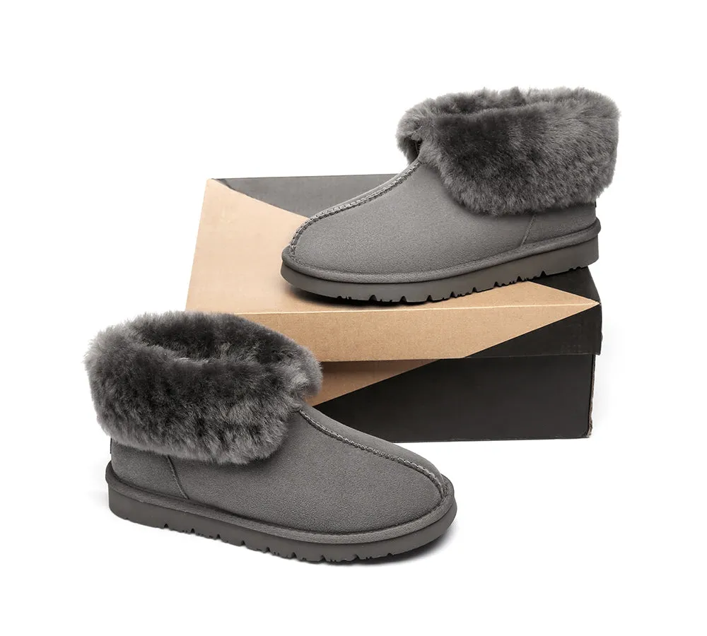 AUSTRALIAN SHEPHERD® UGG Double Face Sheepskin Wool Collar Ankle Slippers Mallow