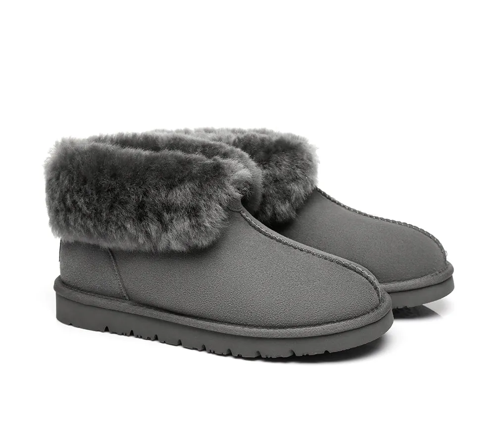 AUSTRALIAN SHEPHERD® UGG Double Face Sheepskin Wool Collar Ankle Slippers Mallow