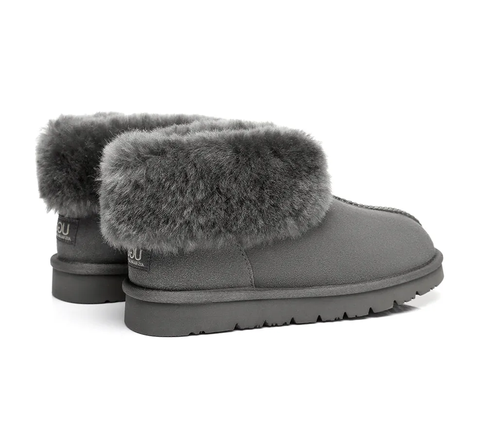 AUSTRALIAN SHEPHERD® UGG Double Face Sheepskin Wool Collar Ankle Slippers Mallow