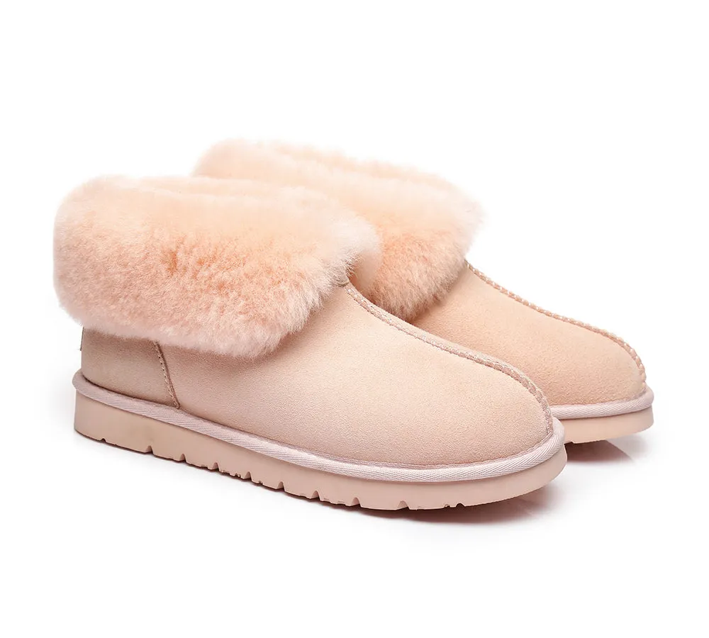 AUSTRALIAN SHEPHERD® UGG Double Face Sheepskin Wool Collar Ankle Slippers Mallow