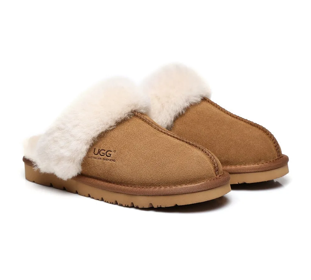 AUSTRALIAN SHEPHERD® UGG Sheepskin Wool Scuff Slippers Muffin