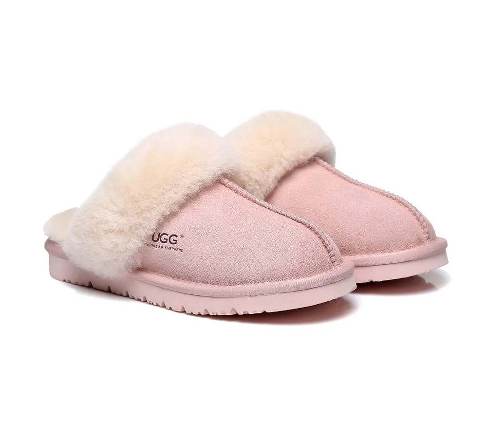 AUSTRALIAN SHEPHERD® UGG Sheepskin Wool Scuff Slippers Muffin