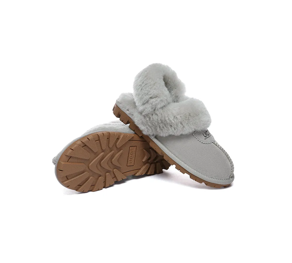 AUSTRALIAN SHEPHERD® UGG Slippers Women Removable Wool Fluffy Strap Slingback Waffle