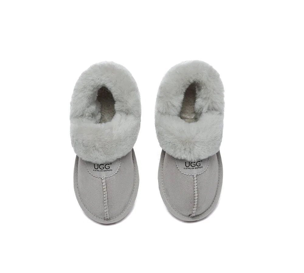 AUSTRALIAN SHEPHERD® UGG Slippers Women Removable Wool Fluffy Strap Slingback Waffle