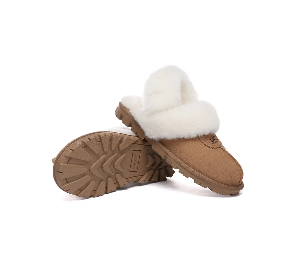 AUSTRALIAN SHEPHERD® UGG Slippers Women Removable Wool Fluffy Strap Slingback Waffle