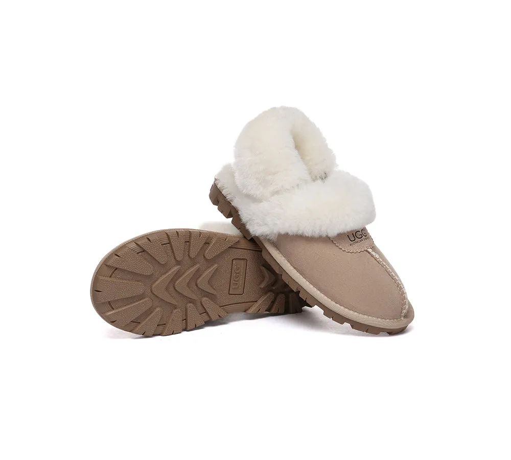 AUSTRALIAN SHEPHERD® UGG Slippers Women Removable Wool Fluffy Strap Slingback Waffle