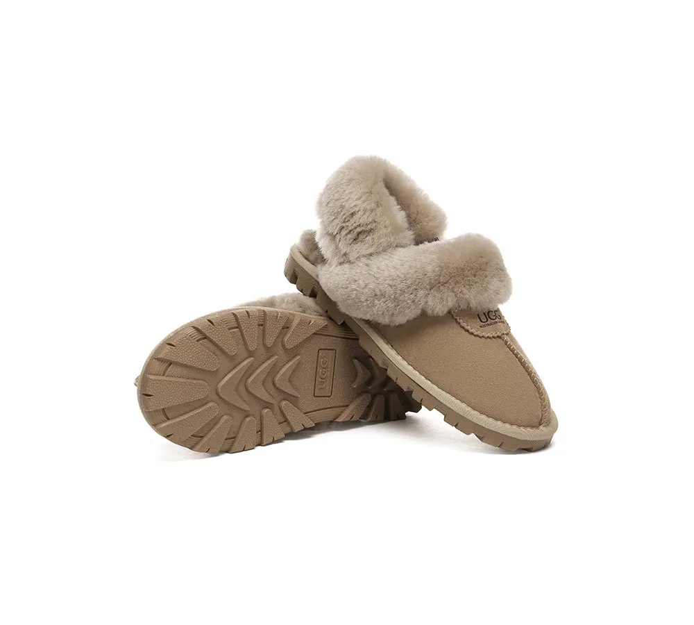 AUSTRALIAN SHEPHERD® UGG Slippers Women Removable Wool Fluffy Strap Slingback Waffle