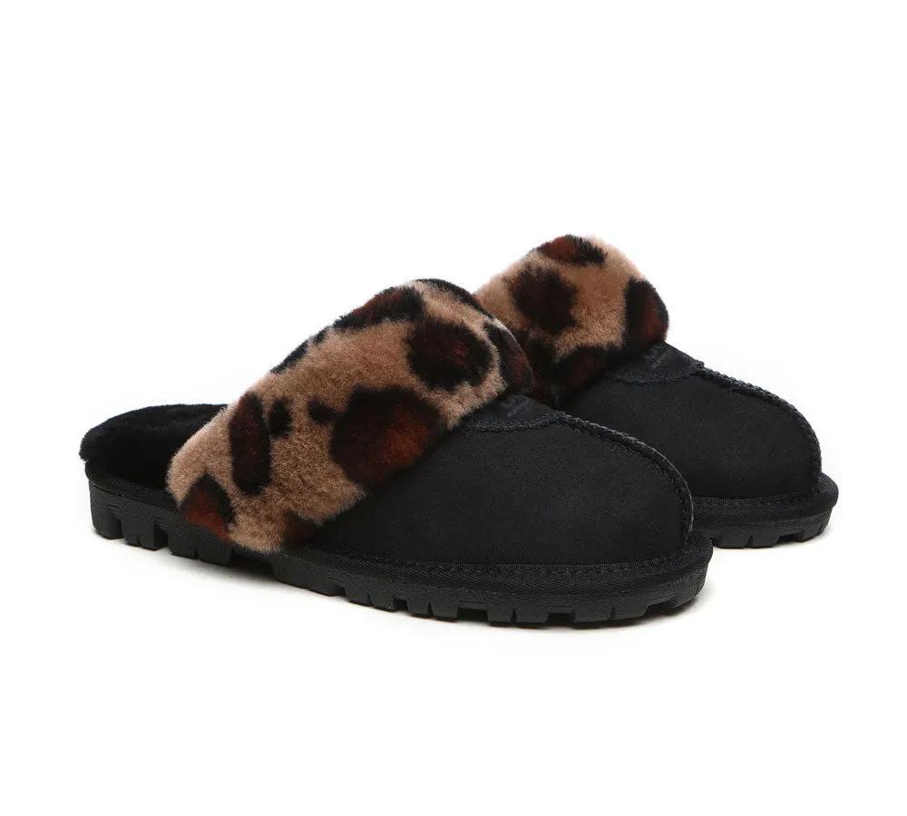 AUSTRALIAN SHEPHERD® UGG Women Double Face Sheepskin Wool Leopard Print Slippers