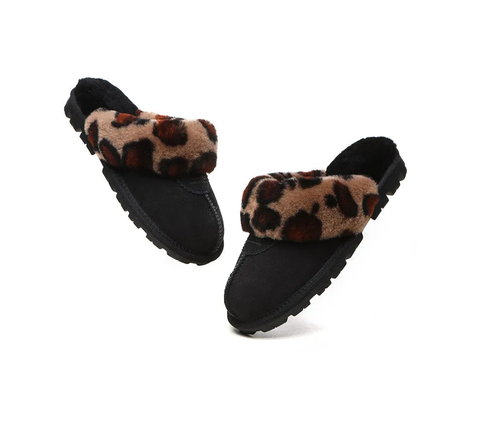 AUSTRALIAN SHEPHERD® UGG Women Double Face Sheepskin Wool Leopard Print Slippers