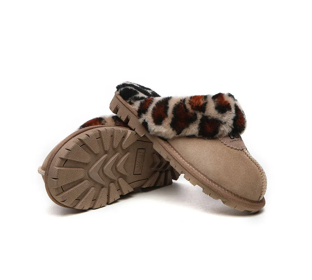 AUSTRALIAN SHEPHERD® UGG Women Double Face Sheepskin Wool Leopard Print Slippers