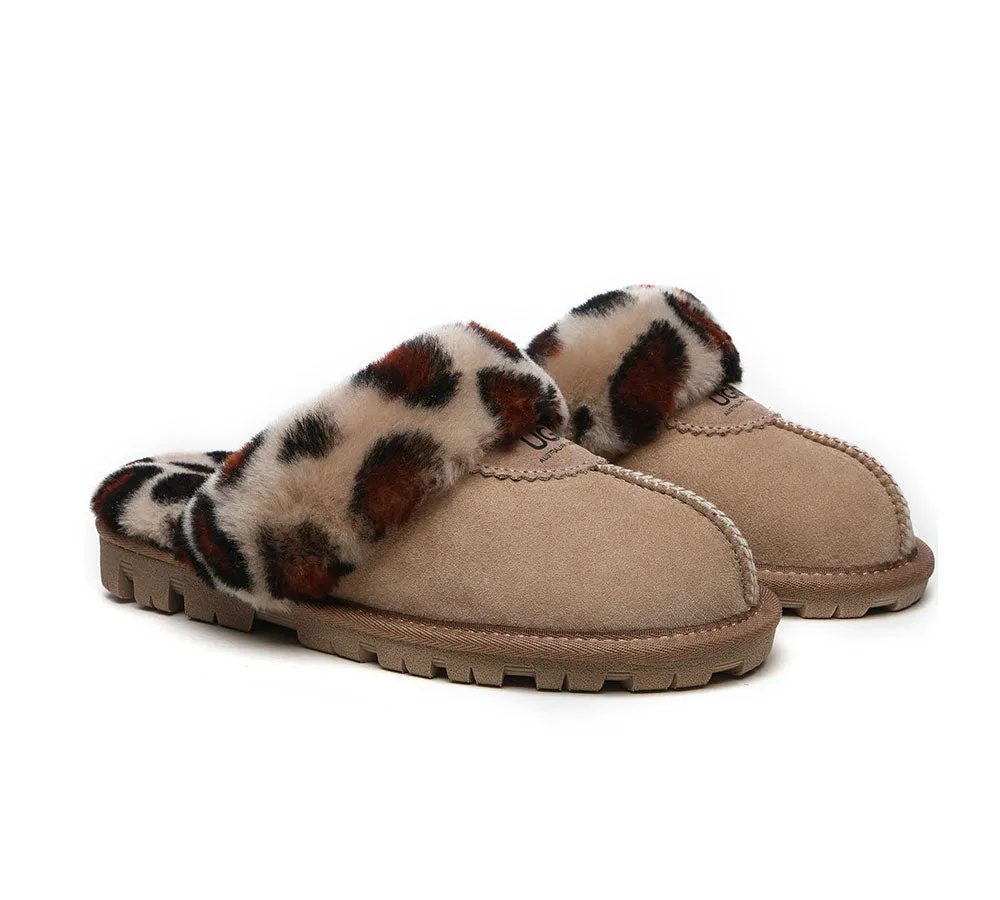 AUSTRALIAN SHEPHERD® UGG Women Double Face Sheepskin Wool Leopard Print Slippers