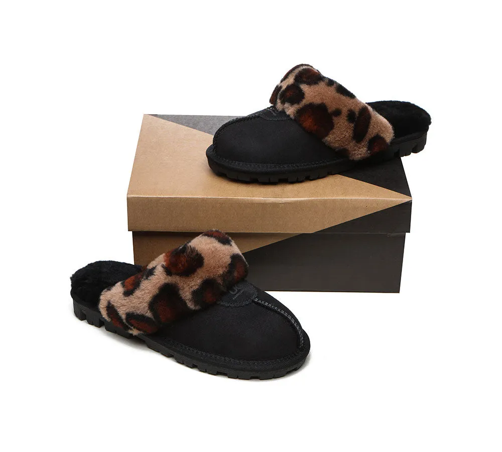 AUSTRALIAN SHEPHERD® UGG Women Double Face Sheepskin Wool Leopard Print Slippers