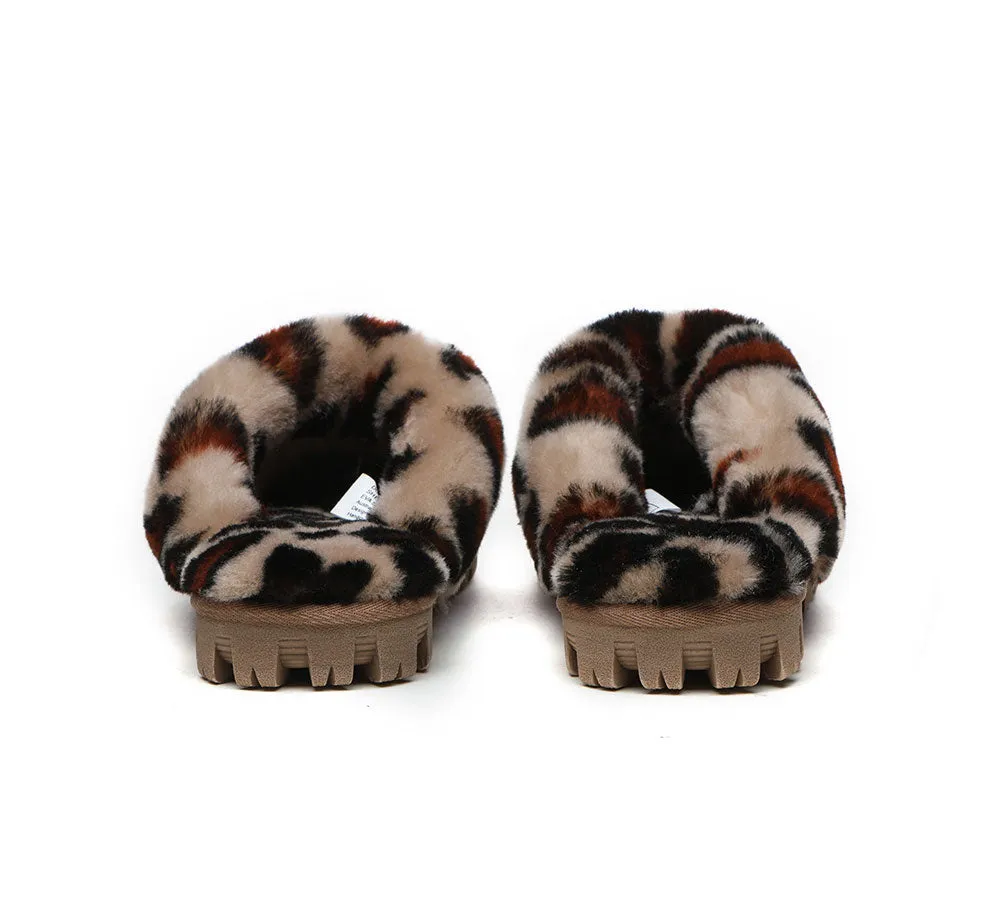 AUSTRALIAN SHEPHERD® UGG Women Double Face Sheepskin Wool Leopard Print Slippers