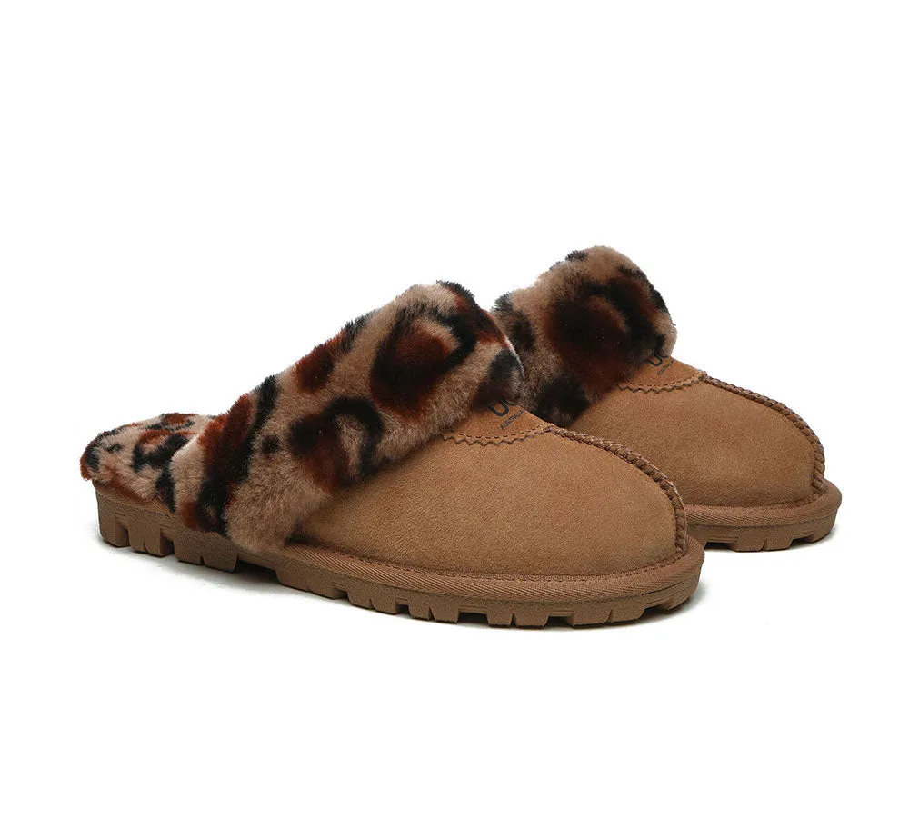 AUSTRALIAN SHEPHERD® UGG Women Double Face Sheepskin Wool Leopard Print Slippers