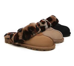 AUSTRALIAN SHEPHERD® UGG Women Double Face Sheepskin Wool Leopard Print Slippers