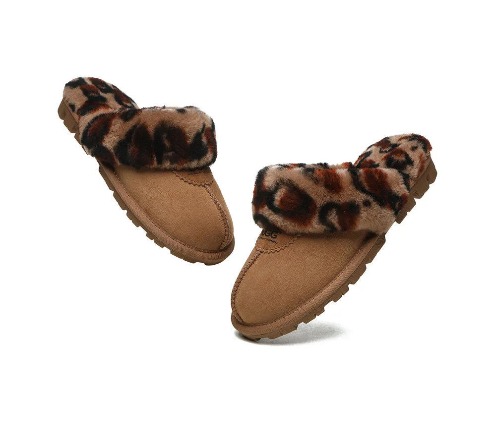 AUSTRALIAN SHEPHERD® UGG Women Double Face Sheepskin Wool Leopard Print Slippers