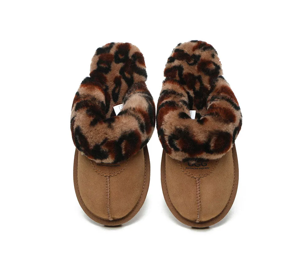 AUSTRALIAN SHEPHERD® UGG Women Double Face Sheepskin Wool Leopard Print Slippers