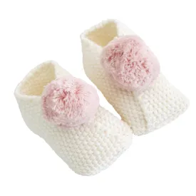 Baby Pom Pom Slippers - Ivory & Pink