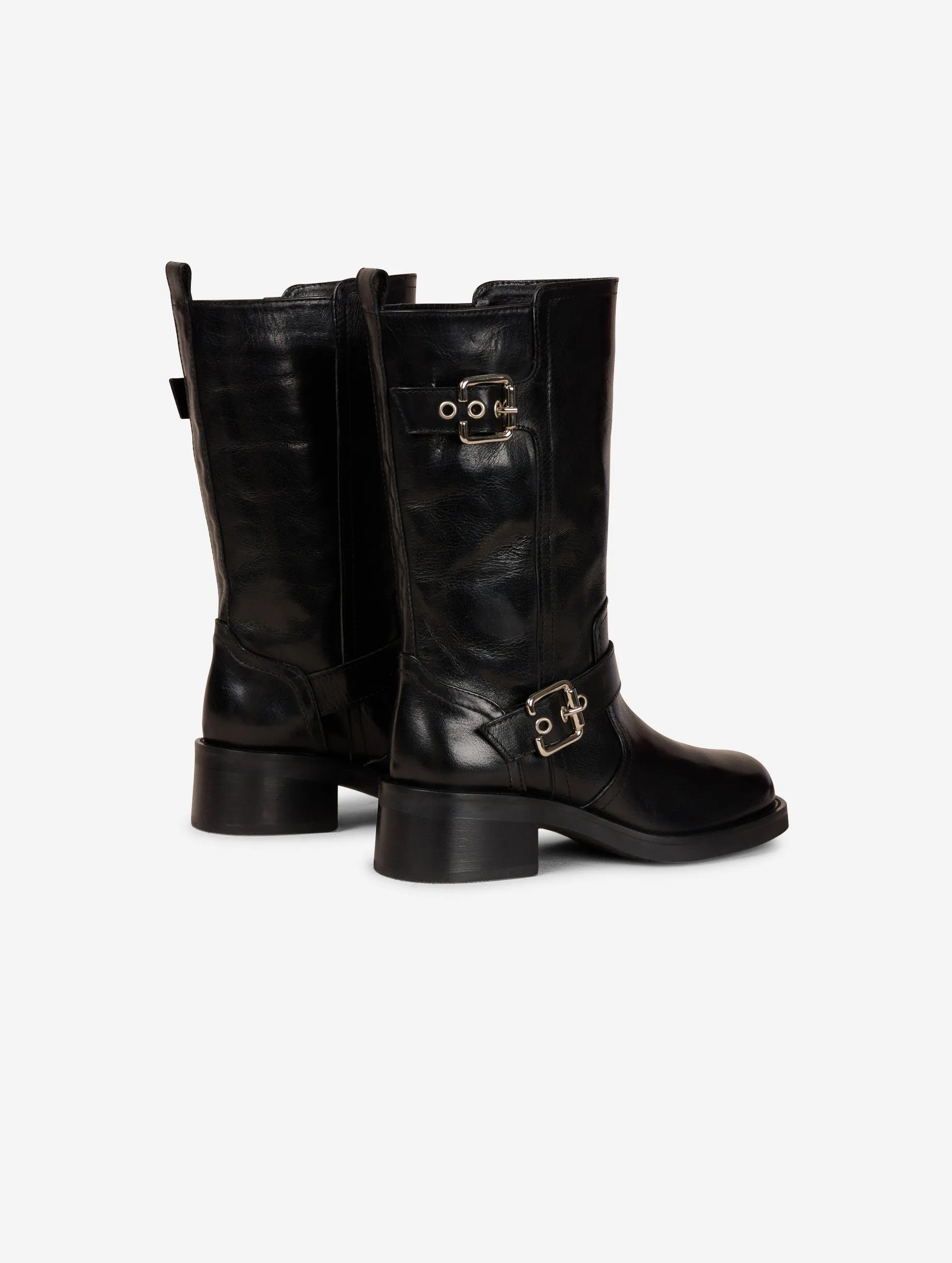 Biker ankle boots in black leather