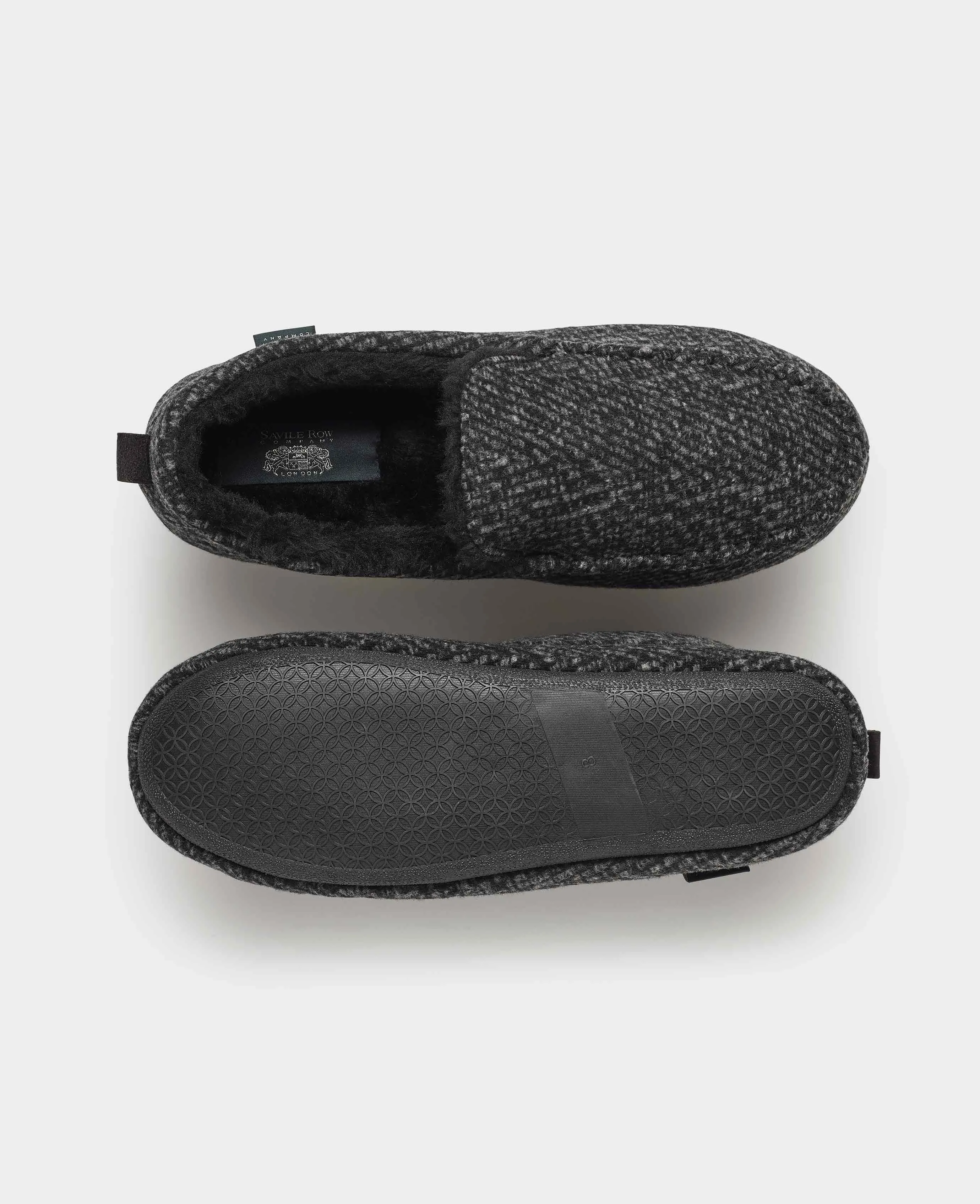 Black Faux Fur Lined Moccasin Slippers