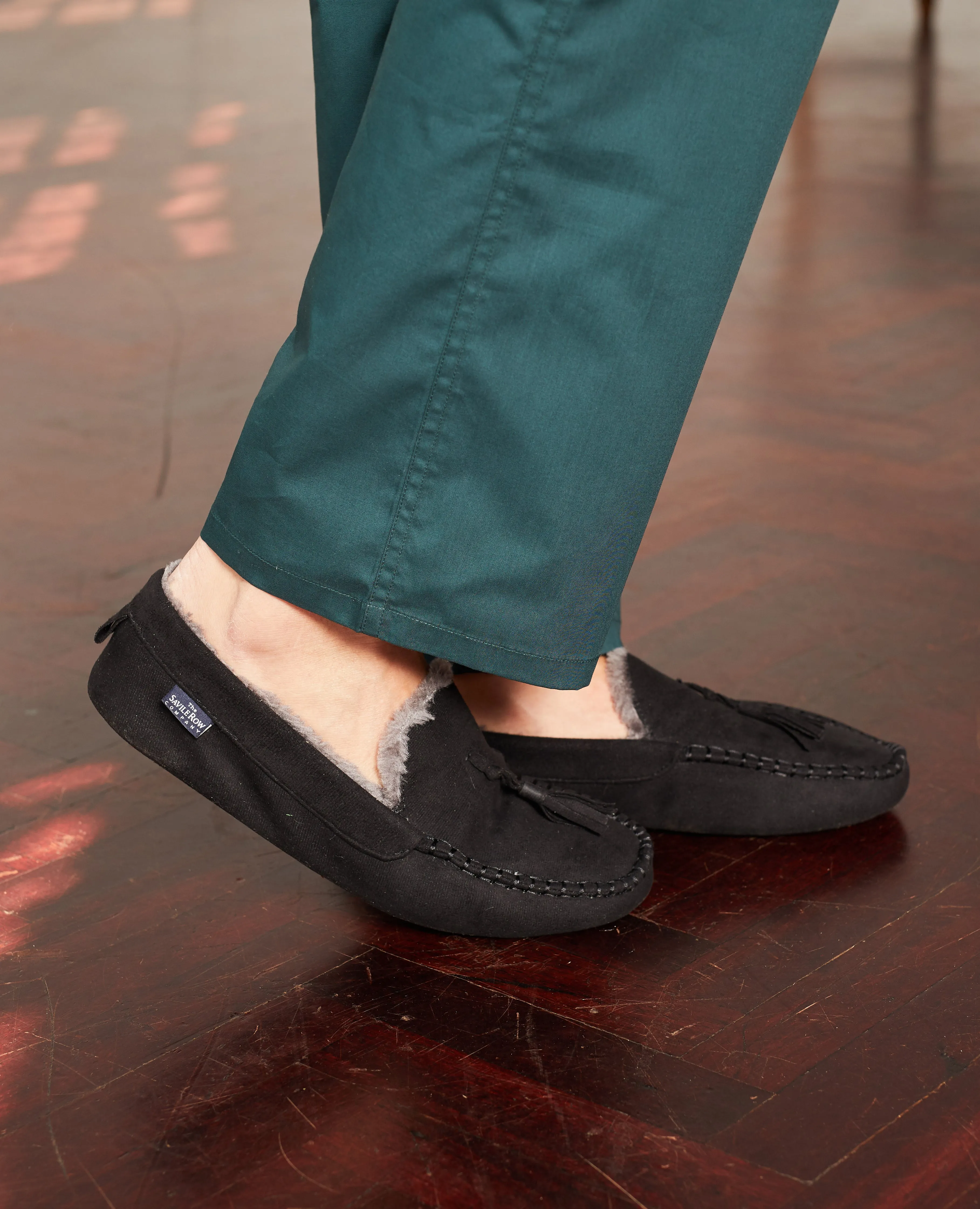 Black Microsuede Moccasin Slippers