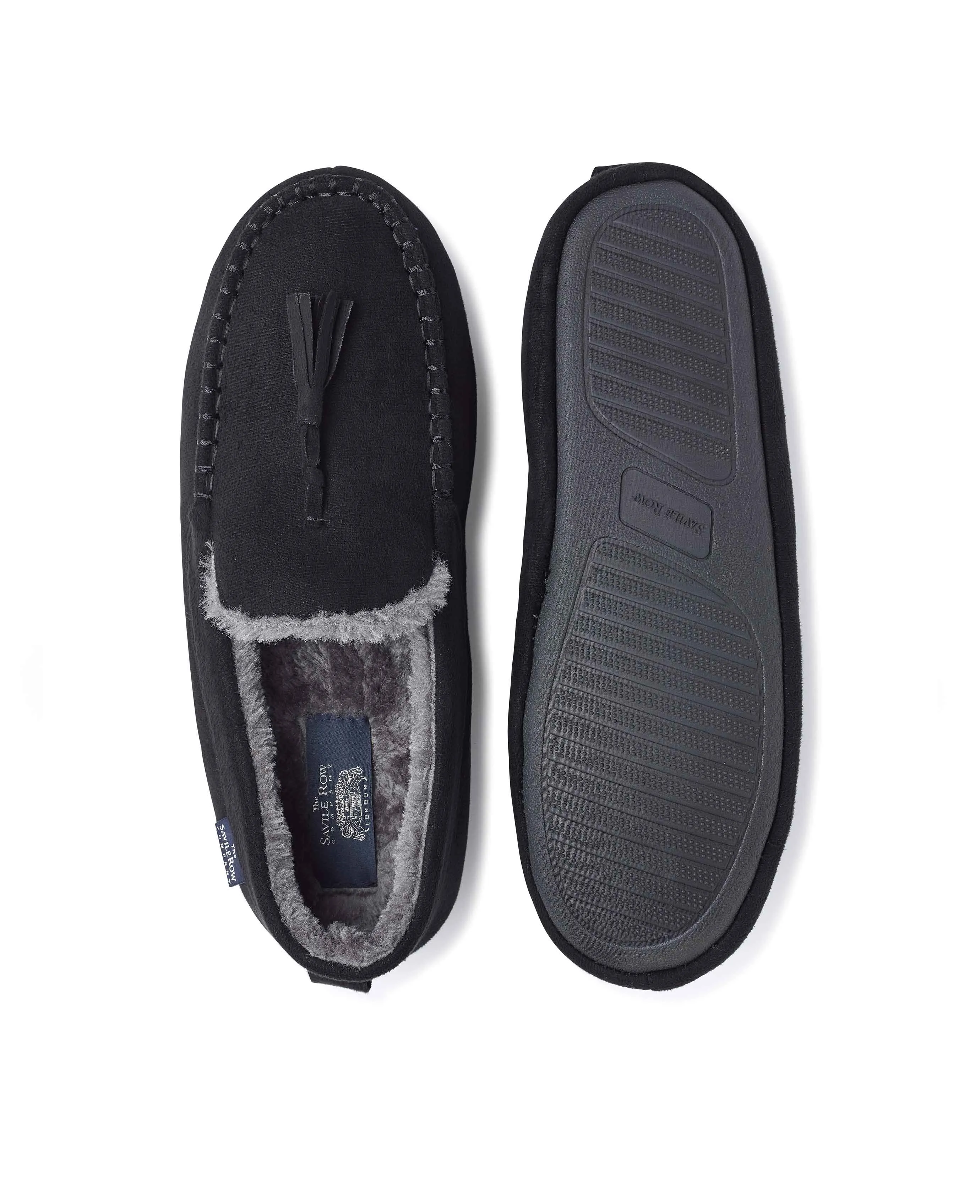 Black Microsuede Moccasin Slippers