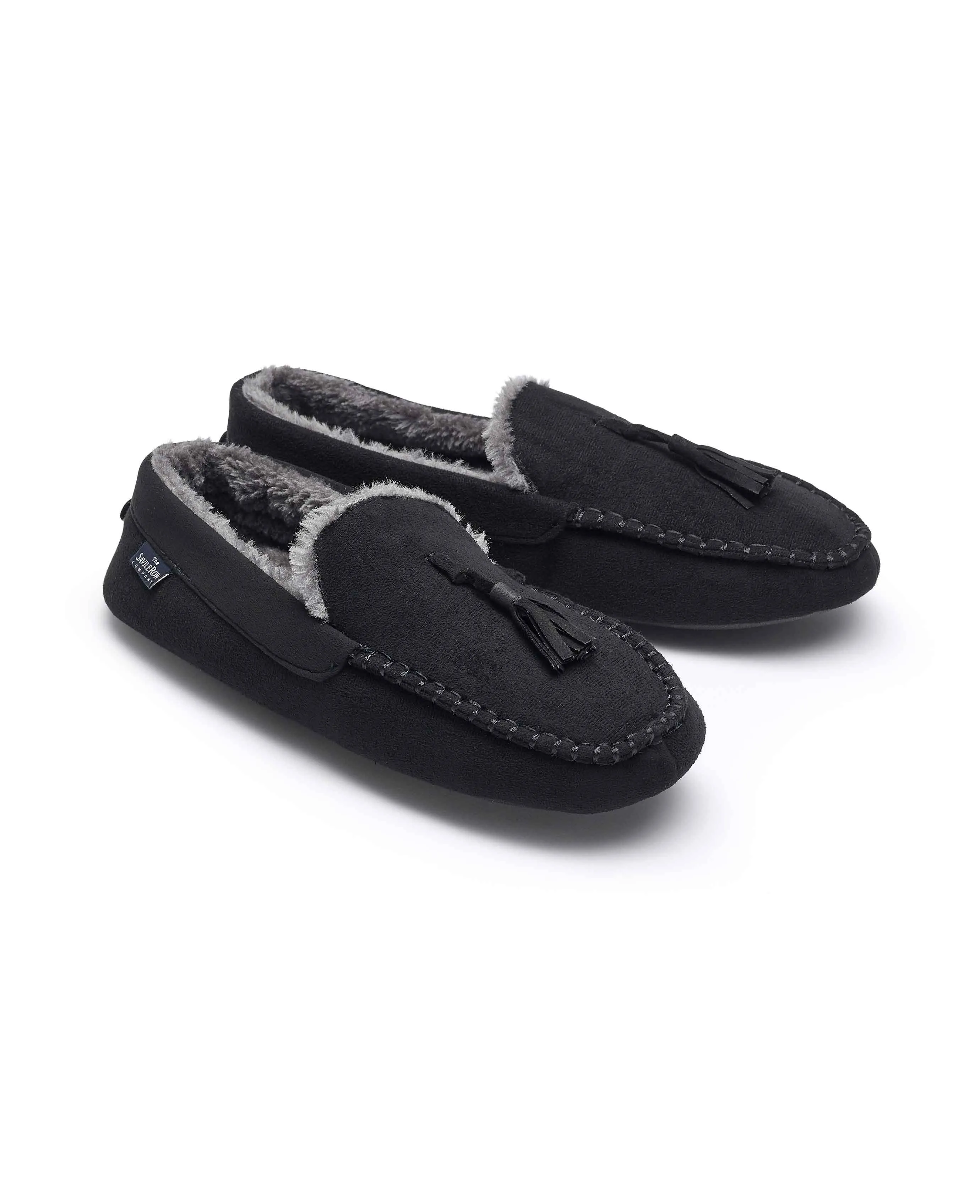 Black Microsuede Moccasin Slippers