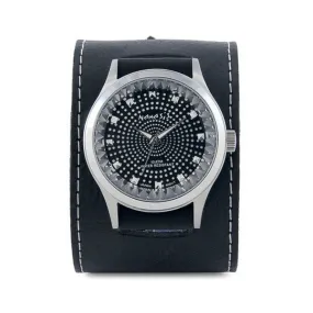 Black Pointium Diamond Cut Watch with Black Arrow End Single Stitch Leather Cuff Band GSB078K