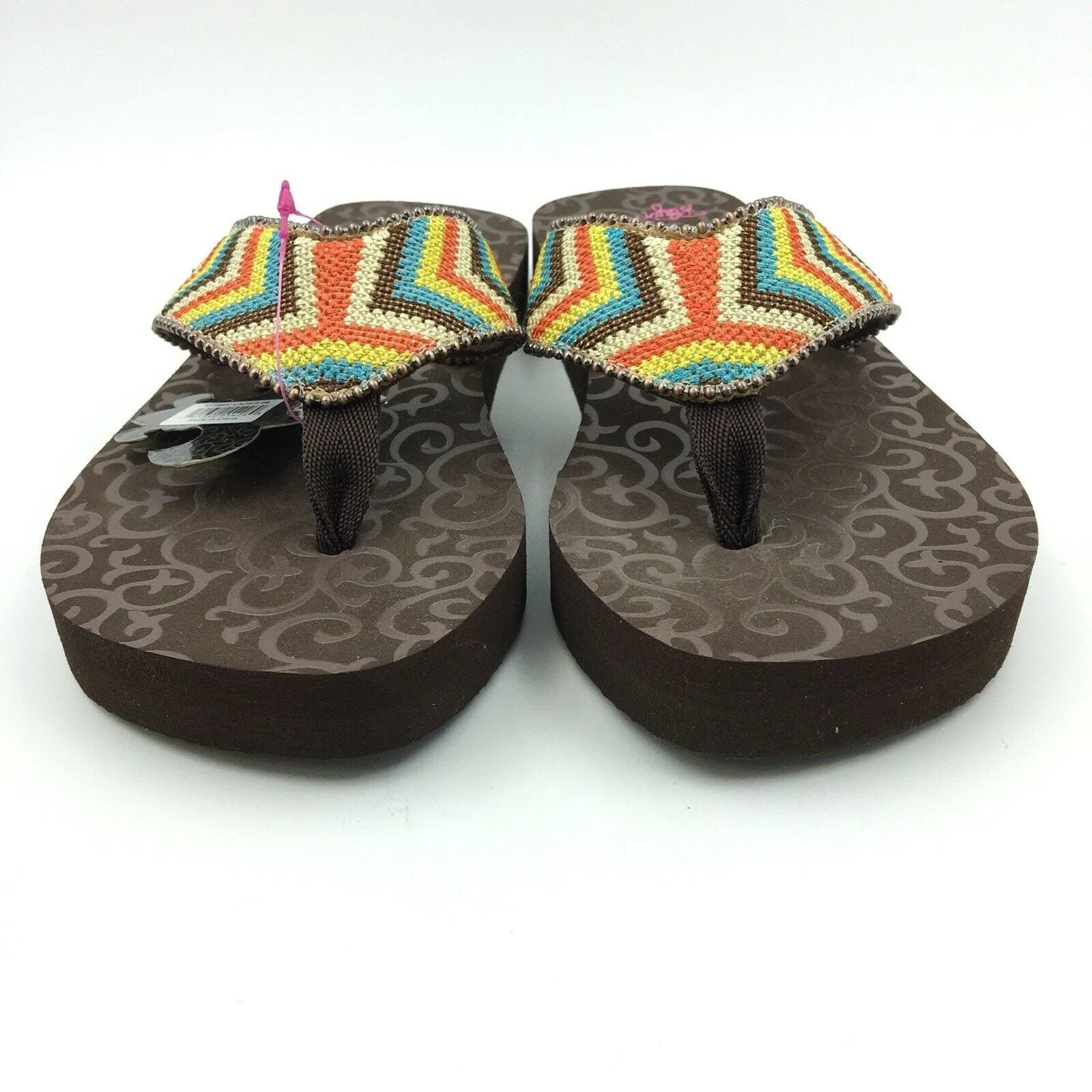 Blazin Roxx Women Size 6 Beaded Chevron Flip Flops Thongs #4119497 Angie BR