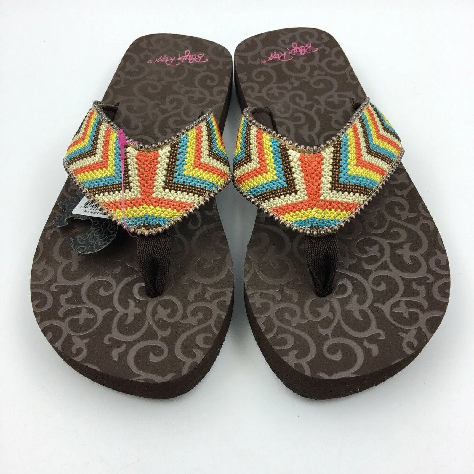 Blazin Roxx Women Size 6 Beaded Chevron Flip Flops Thongs #4119497 Angie BR