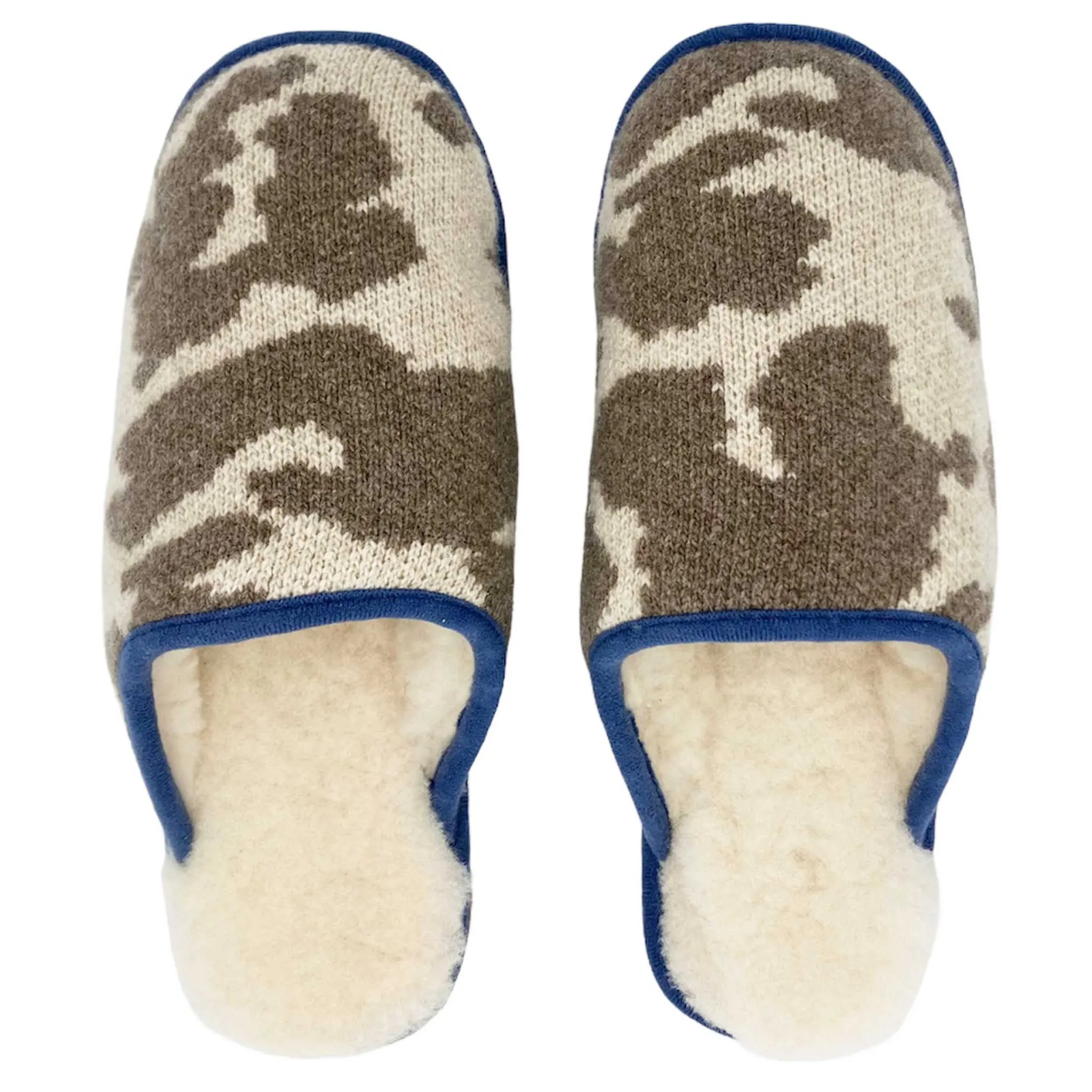 Brown Cow Print Lambswool & Sheepskin Slippers