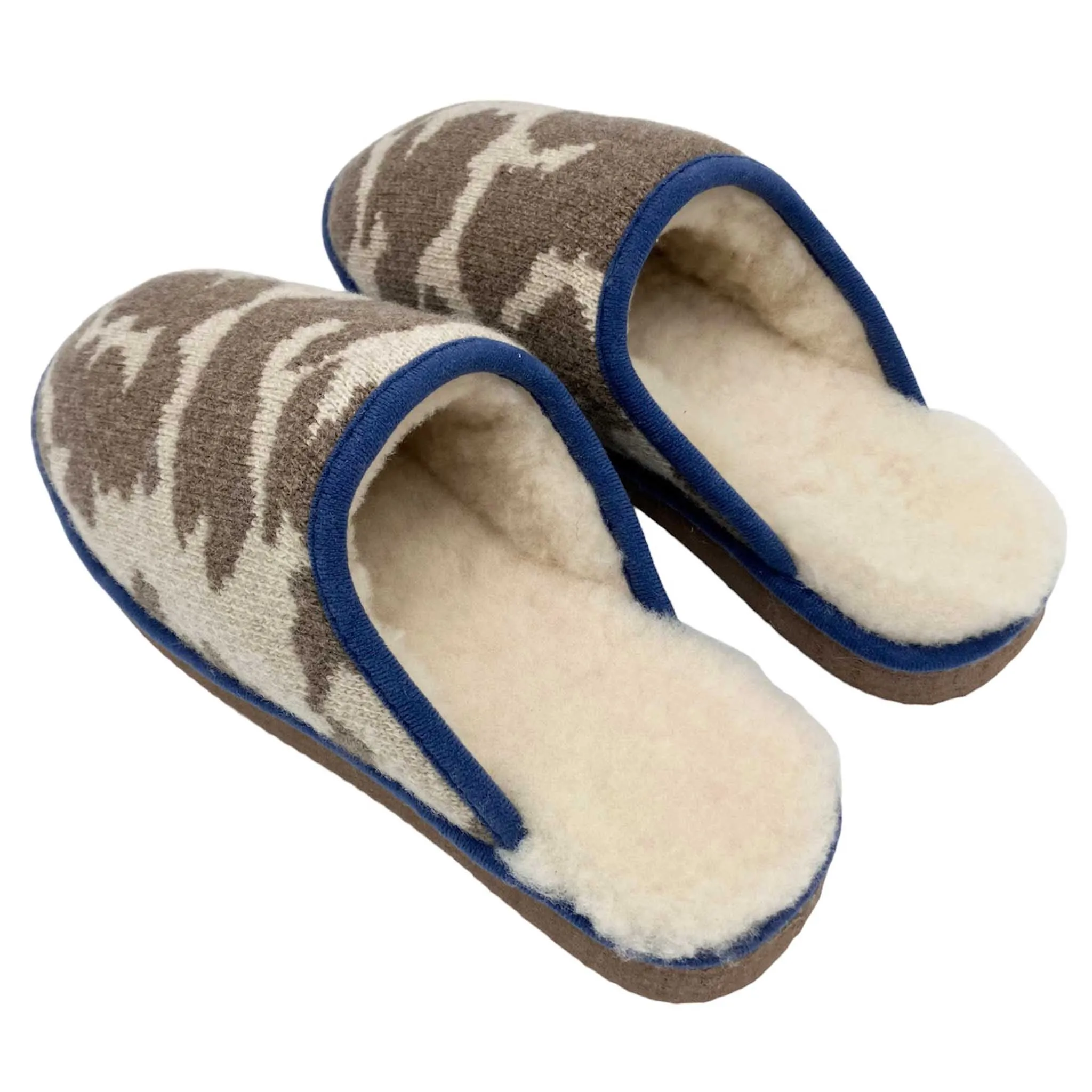 Brown Cow Print Lambswool & Sheepskin Slippers